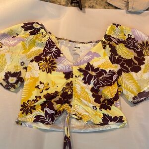 Anthropologie Yellow and Purple Floral Blouse
